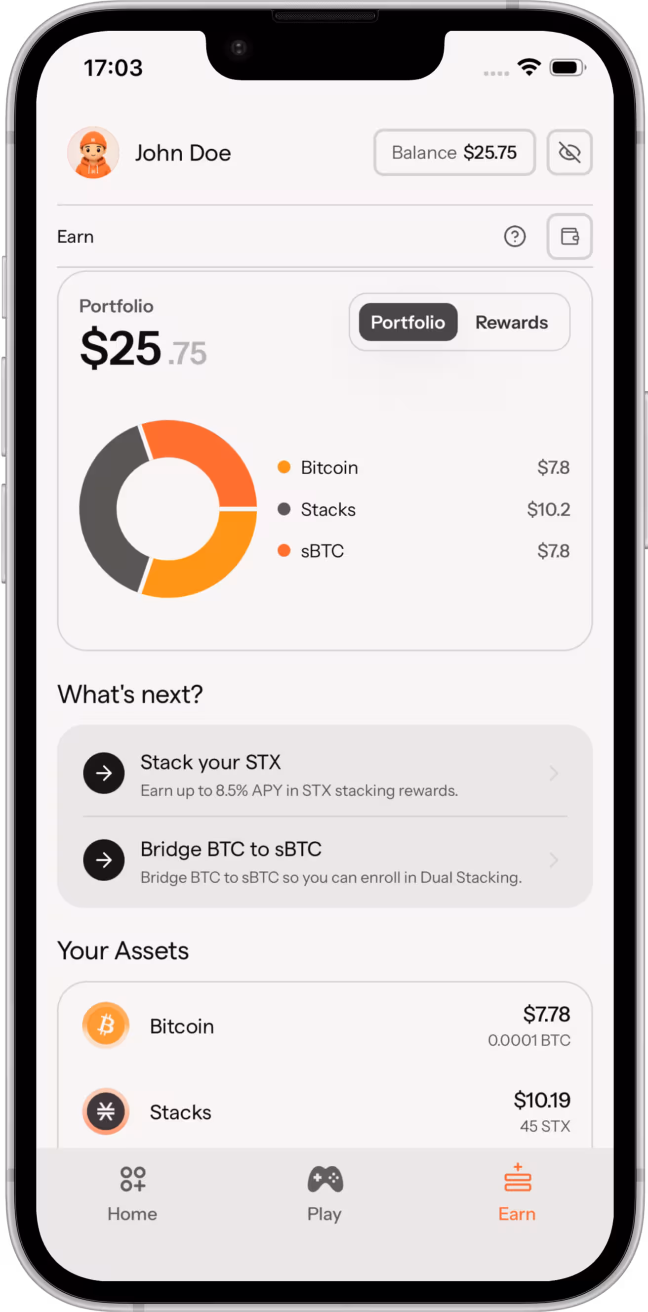Earn screen